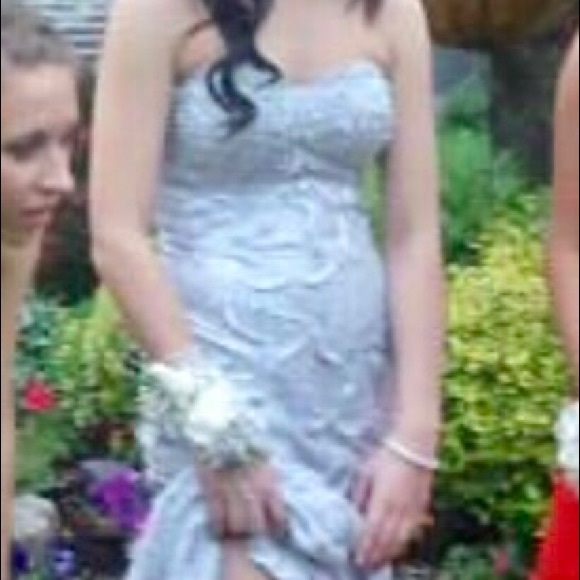 Silver Prom Dress w/ crystal detailing size 0-2 - Picture 7 of 8